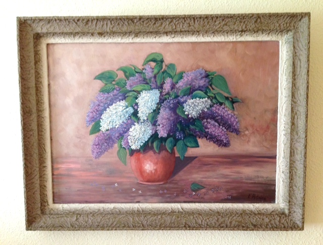 Jarro de ceramica con Lilas violetas de F. Antoine